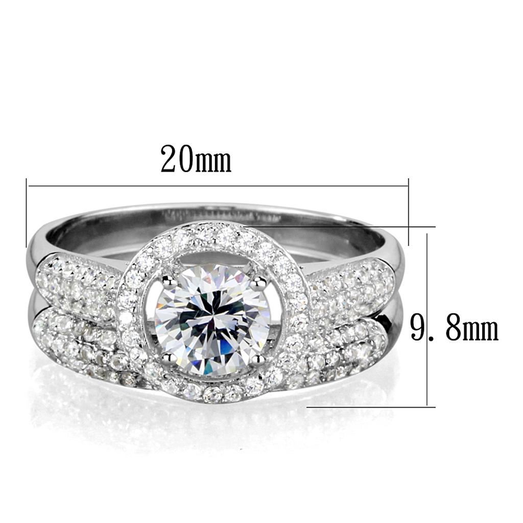 Rhodium 925 Sterling Silver Ring with AAA Grade CZ  in Clear