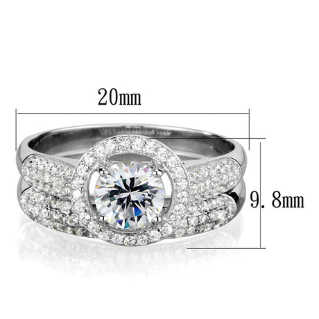Rhodium 925 Sterling Silver Ring with AAA Grade CZ  in Clear