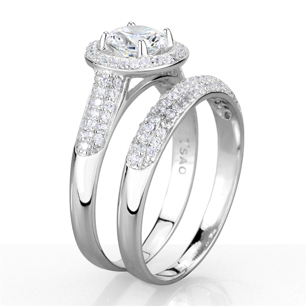 Rhodium 925 Sterling Silver Ring with AAA Grade CZ  in Clear