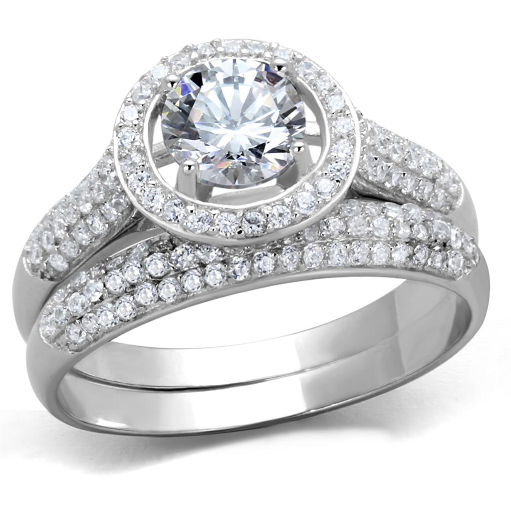 Rhodium 925 Sterling Silver Ring with AAA Grade CZ  in Clear