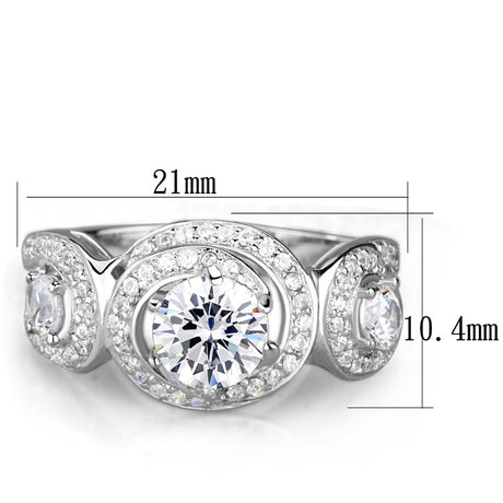 Rhodium 925 Sterling Silver Ring with AAA Grade CZ  in Clear