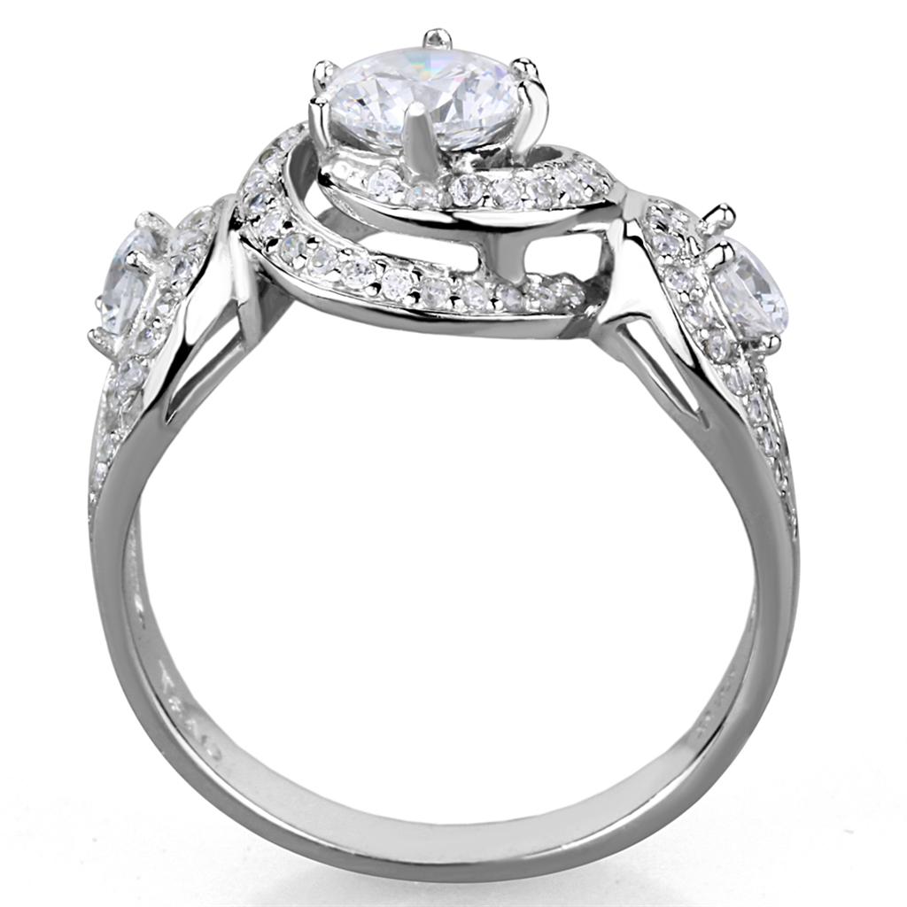 Rhodium 925 Sterling Silver Ring with AAA Grade CZ  in Clear