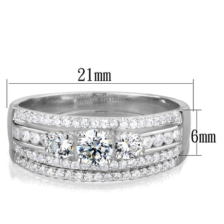 Rhodium 925 Sterling Silver Ring with AAA Grade CZ  in Clear