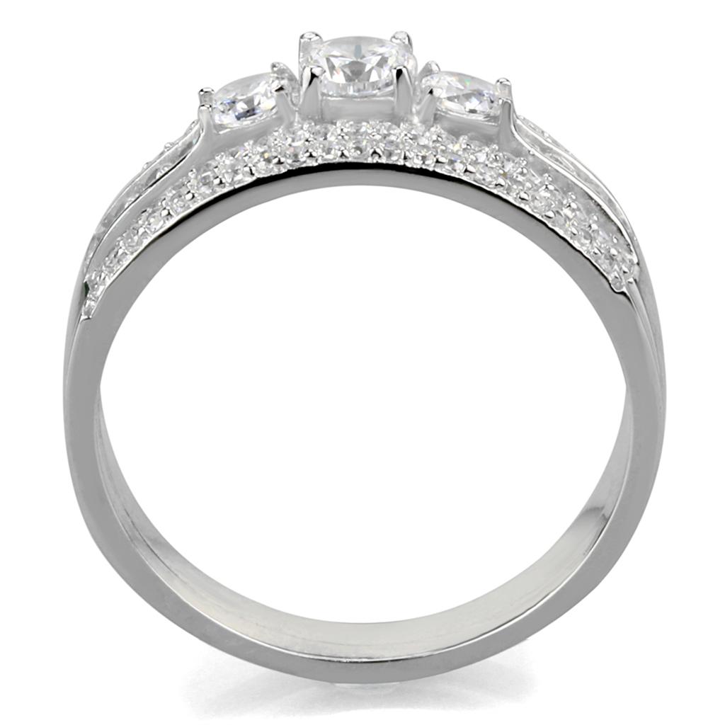 Rhodium 925 Sterling Silver Ring with AAA Grade CZ  in Clear