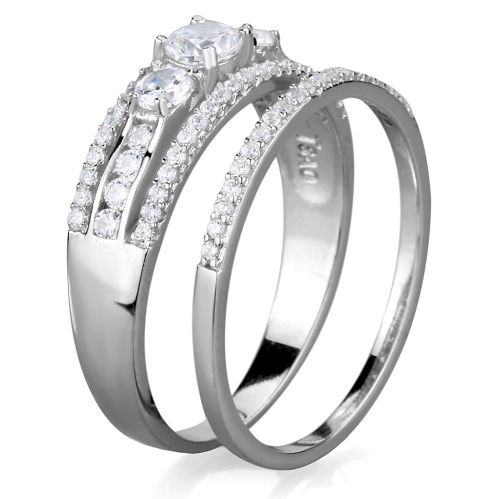 Rhodium 925 Sterling Silver Ring with AAA Grade CZ  in Clear