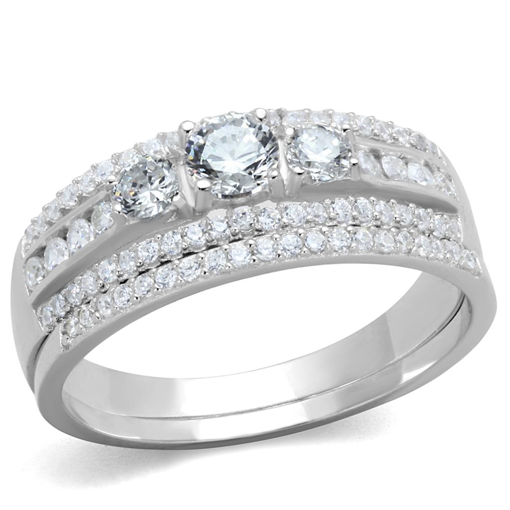 Rhodium 925 Sterling Silver Ring with AAA Grade CZ  in Clear