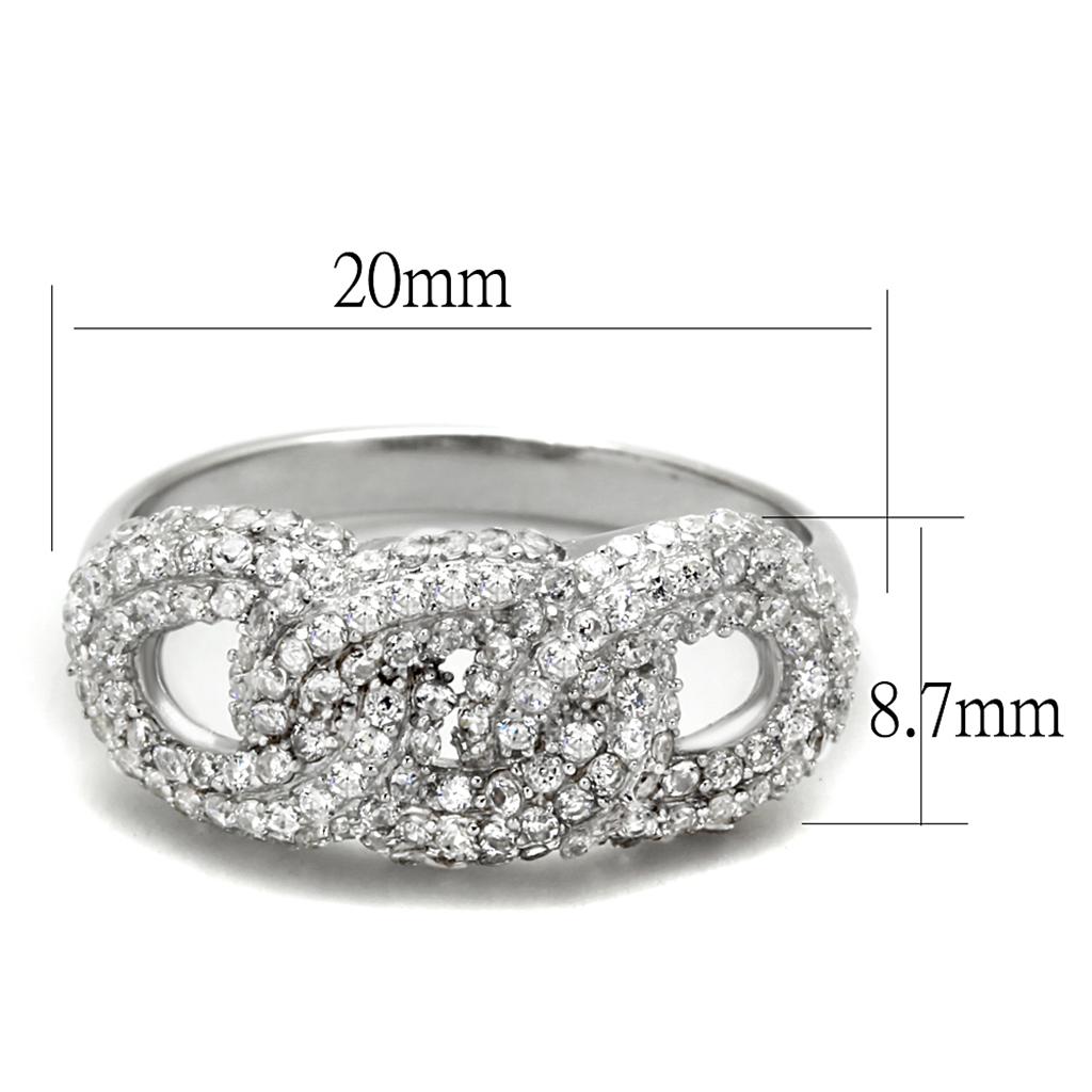 Rhodium 925 Sterling Silver Ring with AAA Grade CZ  in Clear