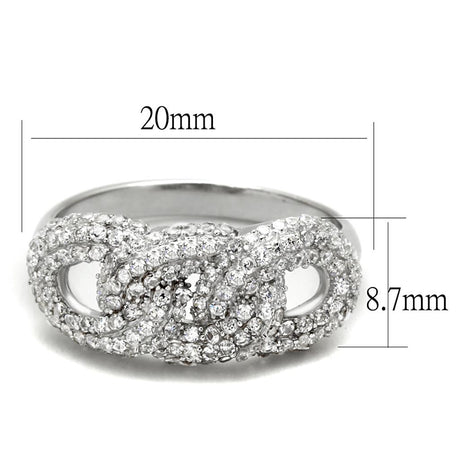 Rhodium 925 Sterling Silver Ring with AAA Grade CZ  in Clear