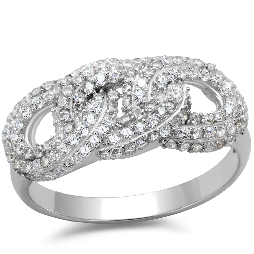 Rhodium 925 Sterling Silver Ring with AAA Grade CZ  in Clear