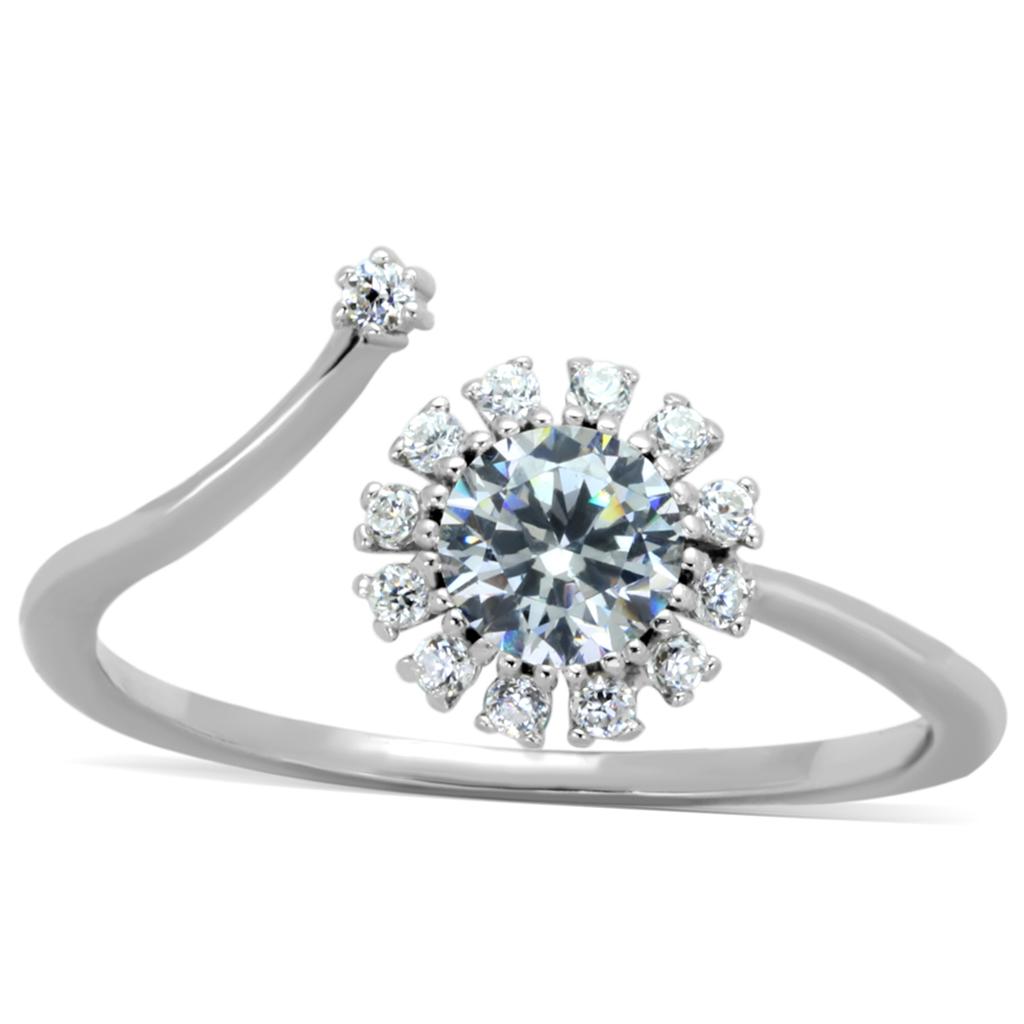 Rhodium 925 Sterling Silver Ring with AAA Grade CZ  in Clear