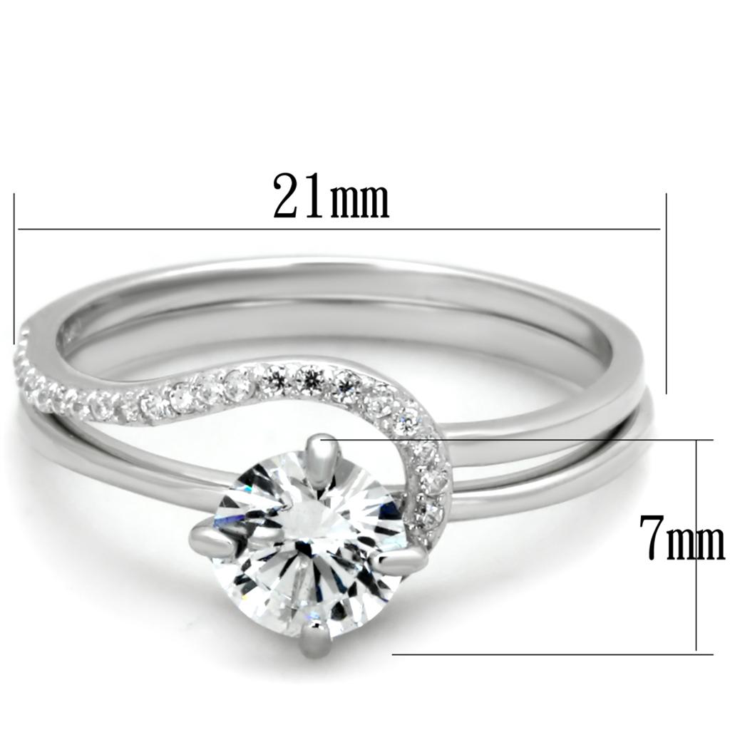 Rhodium 925 Sterling Silver Ring with AAA Grade CZ  in Clear