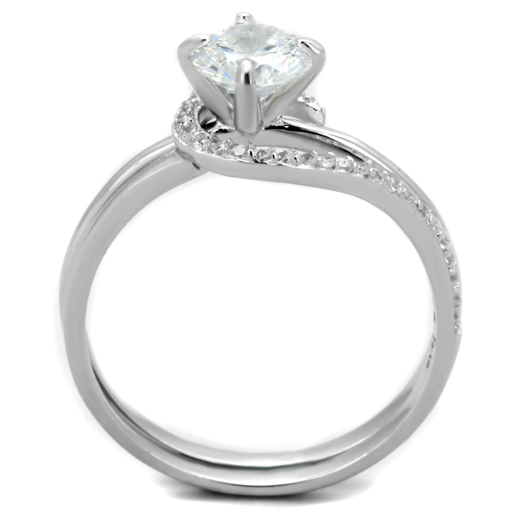 Rhodium 925 Sterling Silver Ring with AAA Grade CZ  in Clear