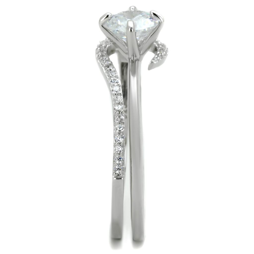 Rhodium 925 Sterling Silver Ring with AAA Grade CZ  in Clear
