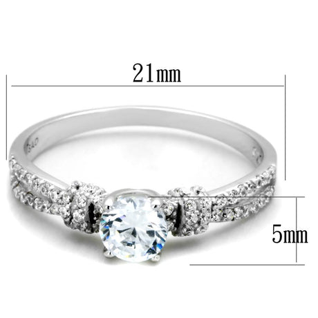 Rhodium 925 Sterling Silver Ring with AAA Grade CZ  in Clear