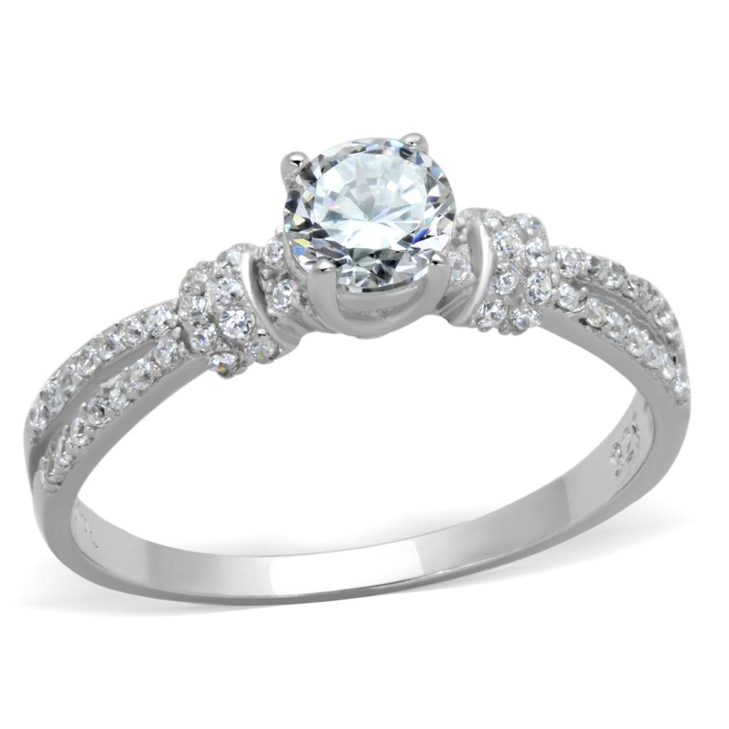 Rhodium 925 Sterling Silver Ring with AAA Grade CZ  in Clear