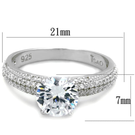 Rhodium 925 Sterling Silver Ring with AAA Grade CZ  in Clear
