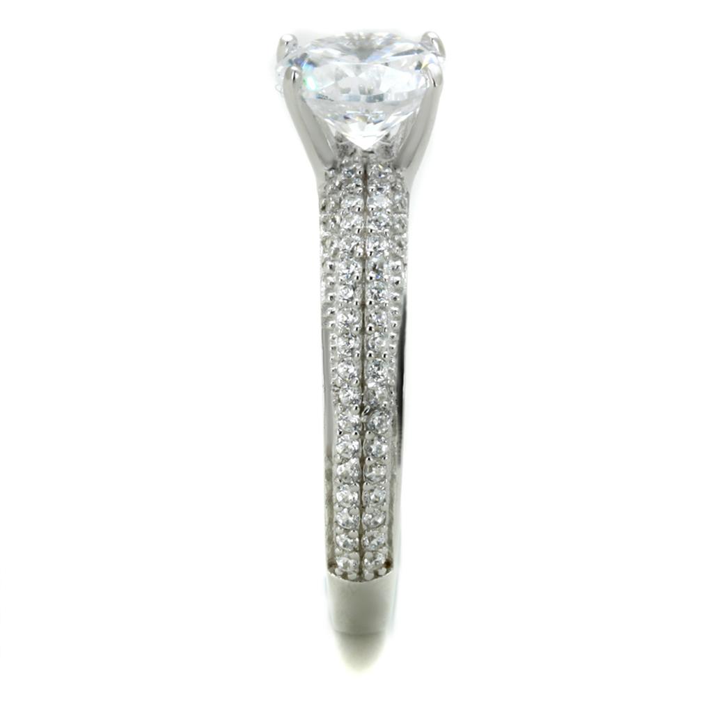 Rhodium 925 Sterling Silver Ring with AAA Grade CZ  in Clear