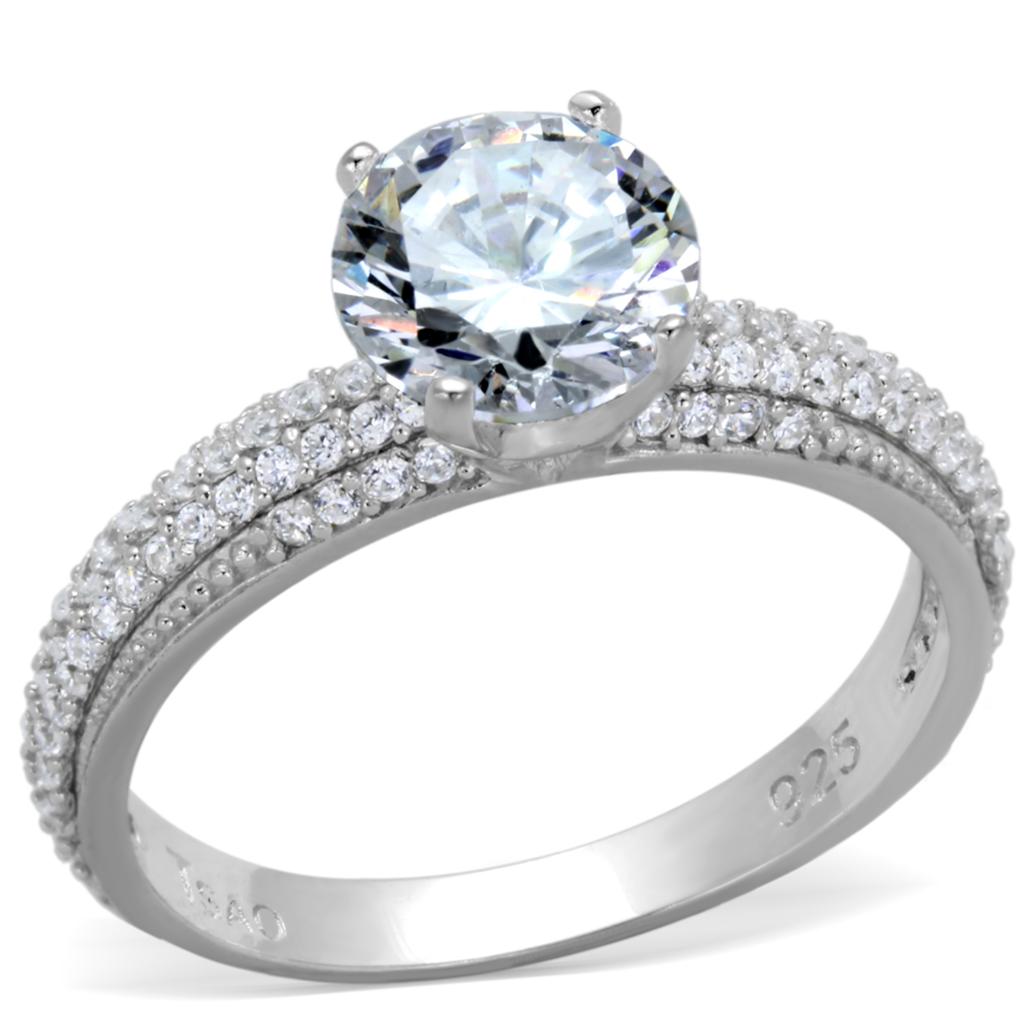 Rhodium 925 Sterling Silver Ring with AAA Grade CZ  in Clear