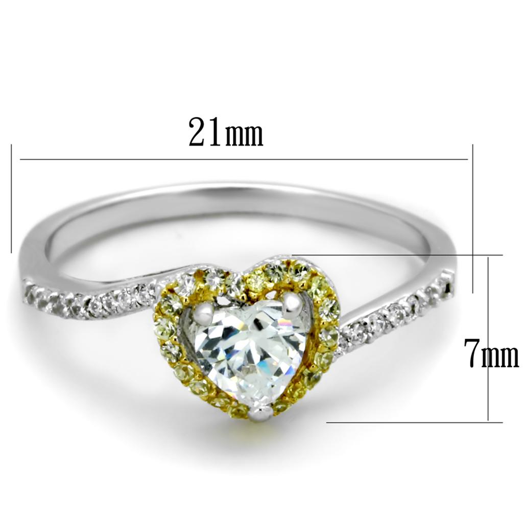 Reverse Two-Tone 925 Sterling Silver Ring with AAA Grade CZ  in Clear