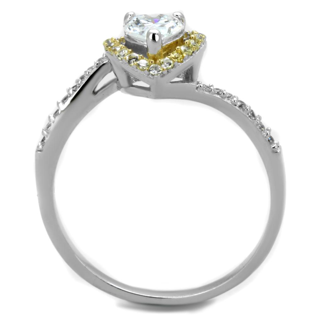 Reverse Two-Tone 925 Sterling Silver Ring with AAA Grade CZ  in Clear