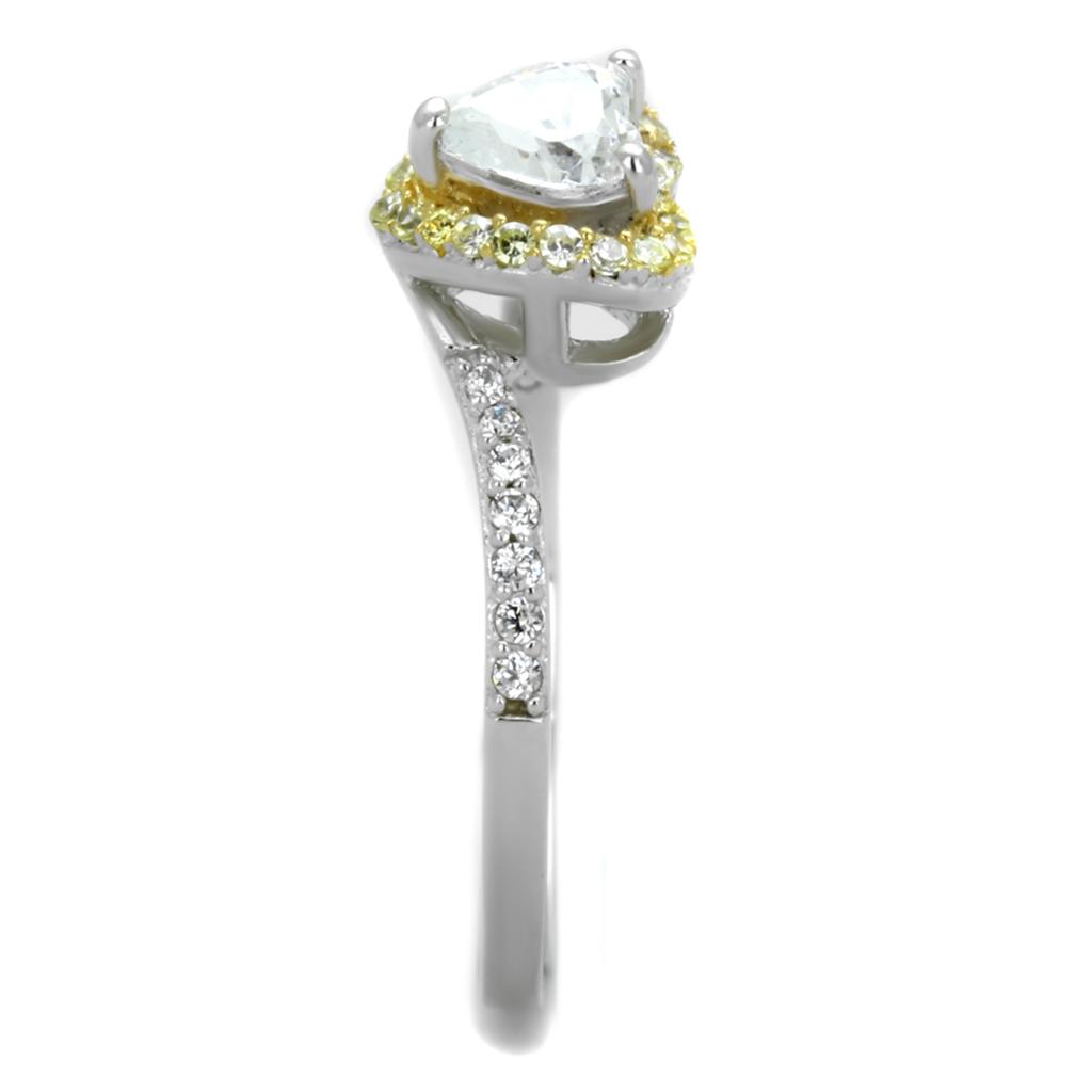Reverse Two-Tone 925 Sterling Silver Ring with AAA Grade CZ  in Clear
