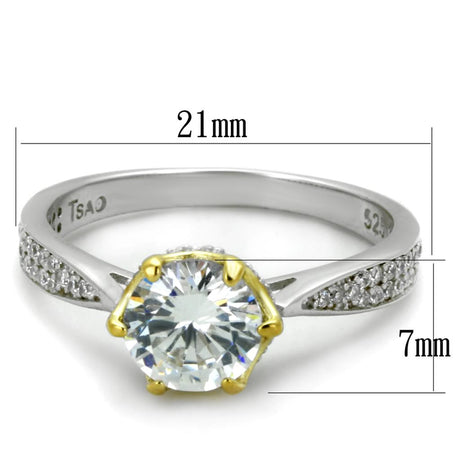 Reverse Two-Tone 925 Sterling Silver Ring with AAA Grade CZ  in Clear