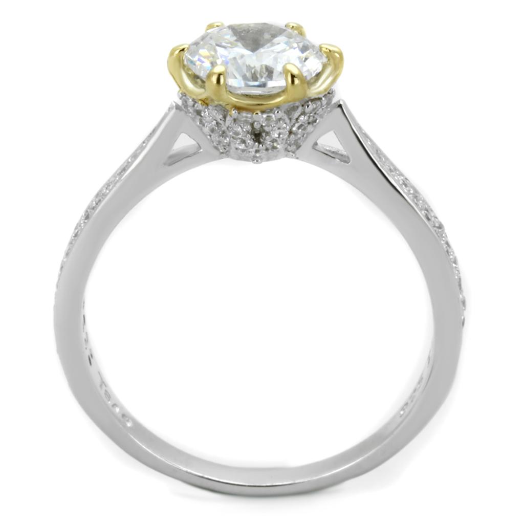 Reverse Two-Tone 925 Sterling Silver Ring with AAA Grade CZ  in Clear
