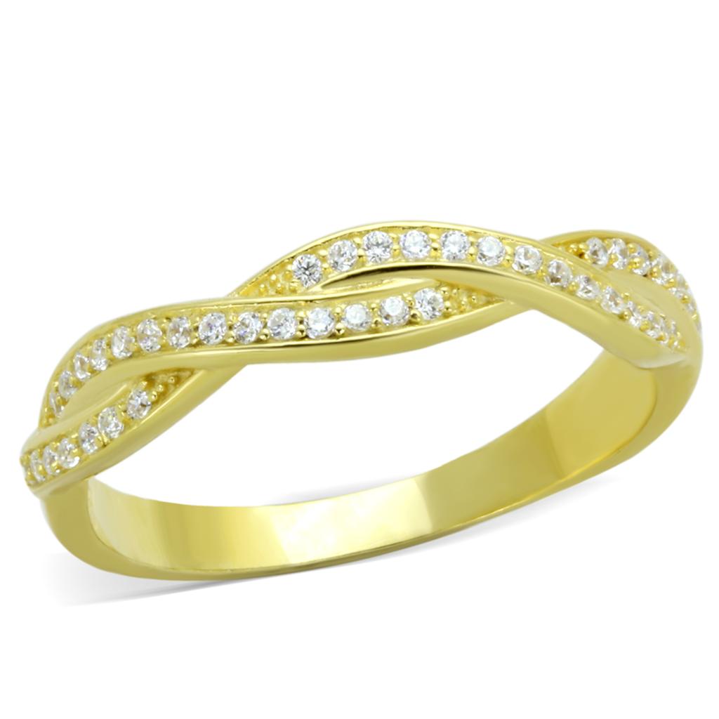Gold 925 Sterling Silver Ring with AAA Grade CZ  in Clear