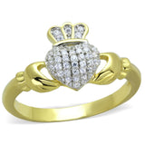Gold+Rhodium 925 Sterling Silver Ring with AAA Grade CZ  in Clear
