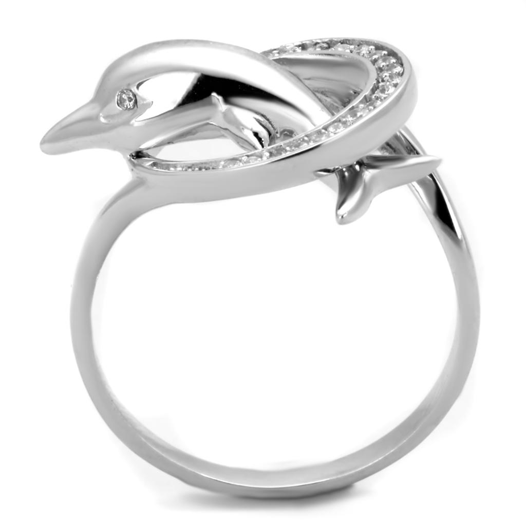 Rhodium 925 Sterling Silver Ring with AAA Grade CZ  in Clear