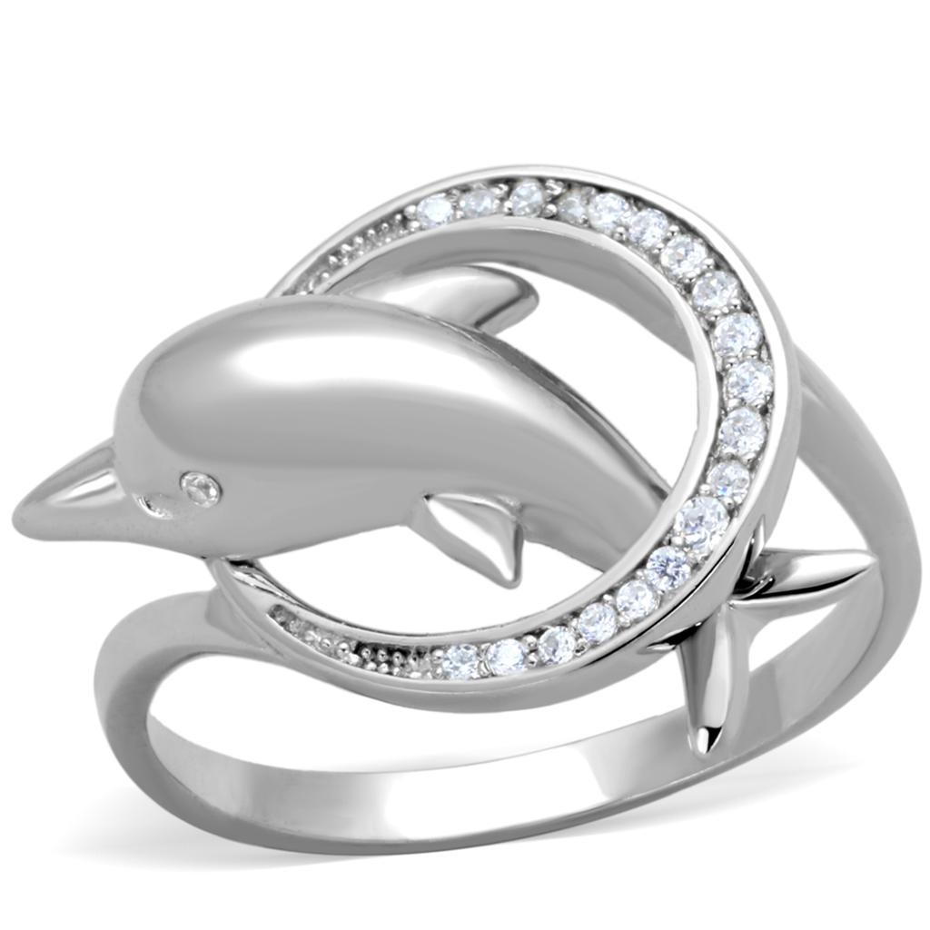 Rhodium 925 Sterling Silver Ring with AAA Grade CZ  in Clear