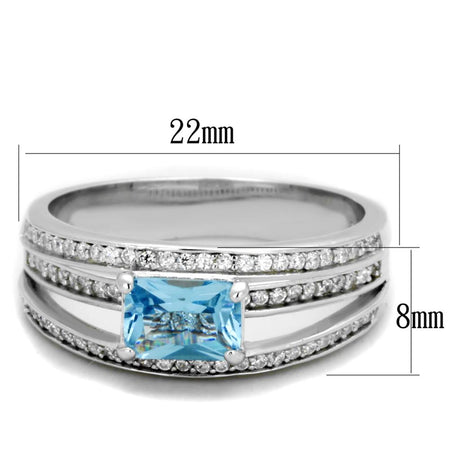 Rhodium 925 Sterling Silver Ring with Synthetic Synthetic Glass in Sea Blue