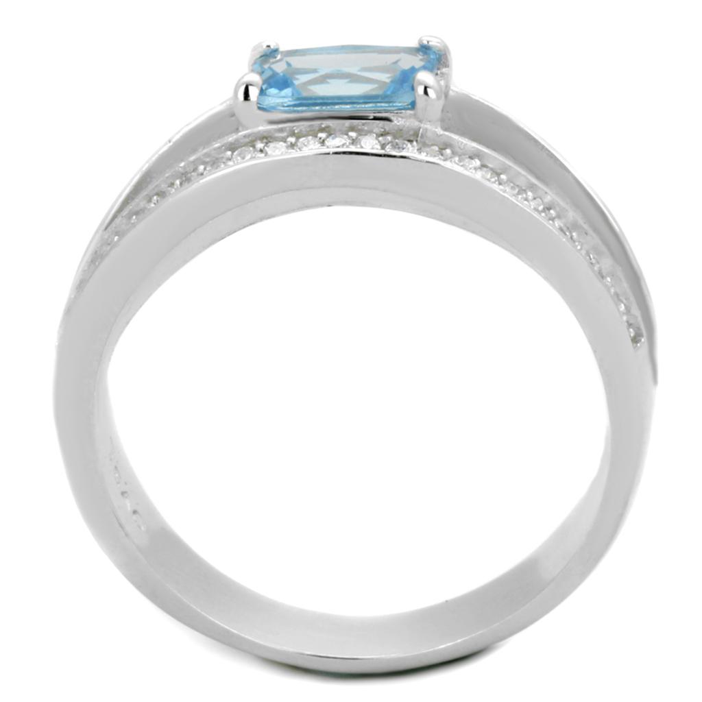 Rhodium 925 Sterling Silver Ring with Synthetic Synthetic Glass in Sea Blue