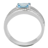 Rhodium 925 Sterling Silver Ring with Synthetic Synthetic Glass in Sea Blue