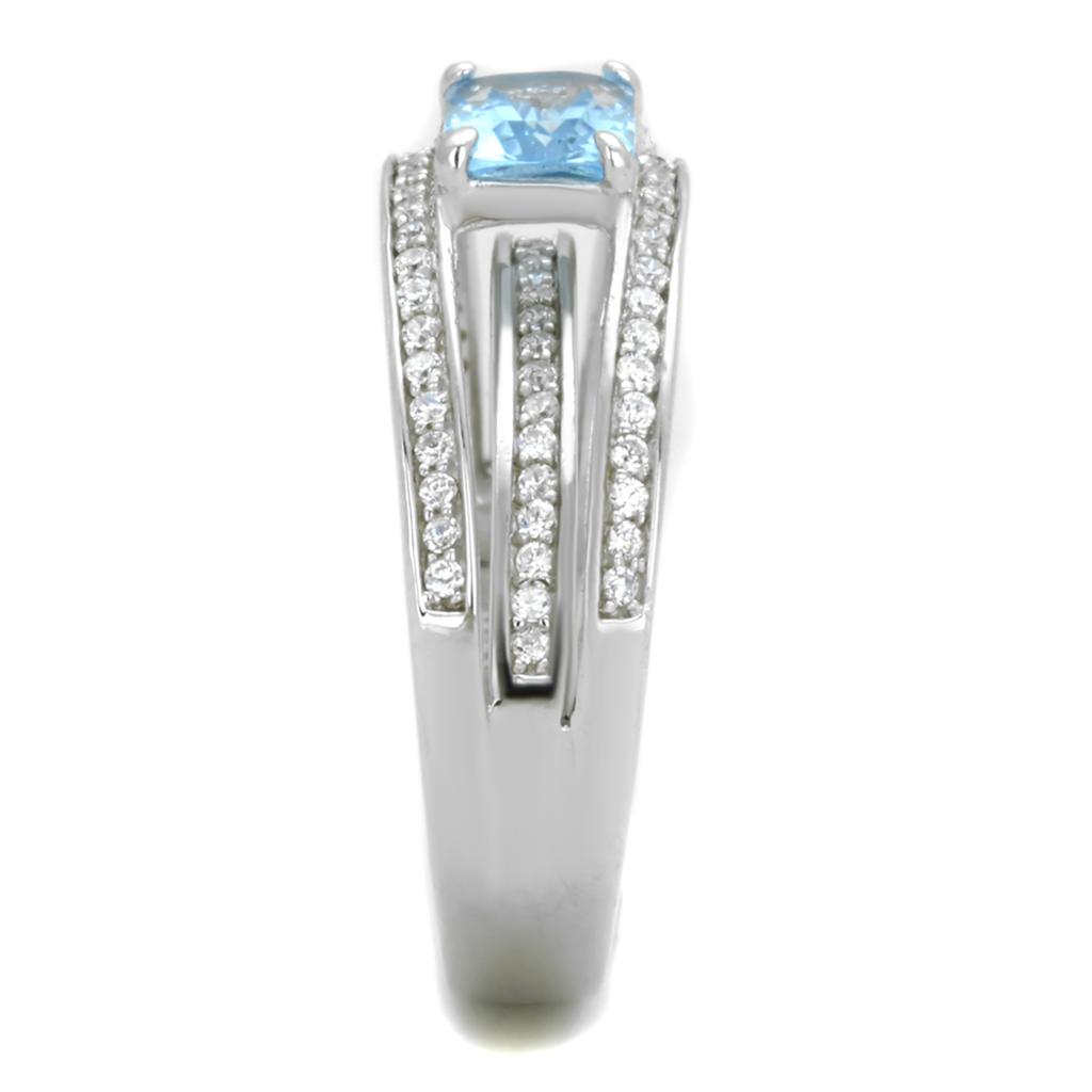 Rhodium 925 Sterling Silver Ring with Synthetic Synthetic Glass in Sea Blue