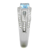 Rhodium 925 Sterling Silver Ring with Synthetic Synthetic Glass in Sea Blue