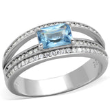 Rhodium 925 Sterling Silver Ring with Synthetic Synthetic Glass in Sea Blue