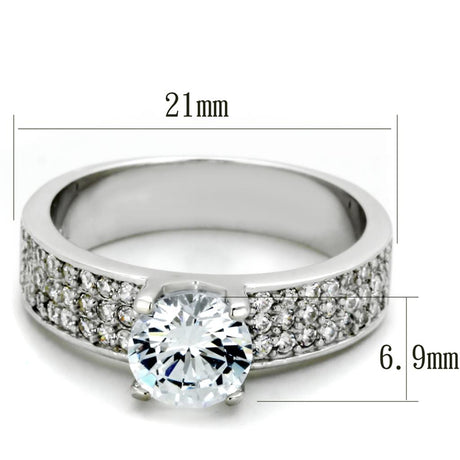 Rhodium 925 Sterling Silver Ring with AAA Grade CZ  in Clear