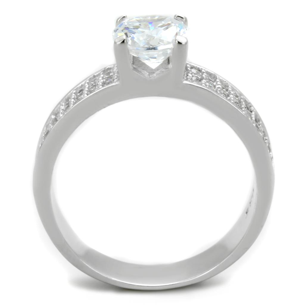 Rhodium 925 Sterling Silver Ring with AAA Grade CZ  in Clear