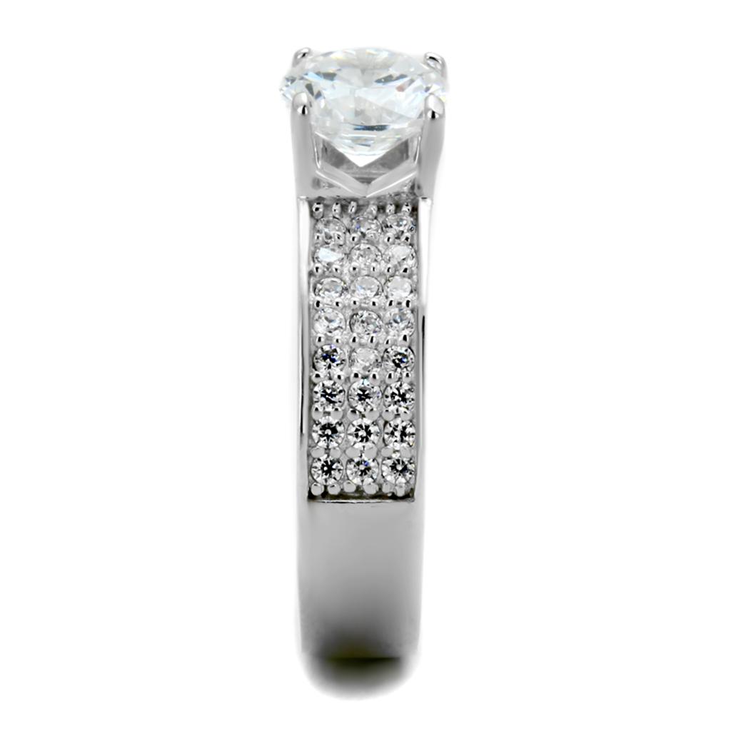 Rhodium 925 Sterling Silver Ring with AAA Grade CZ  in Clear