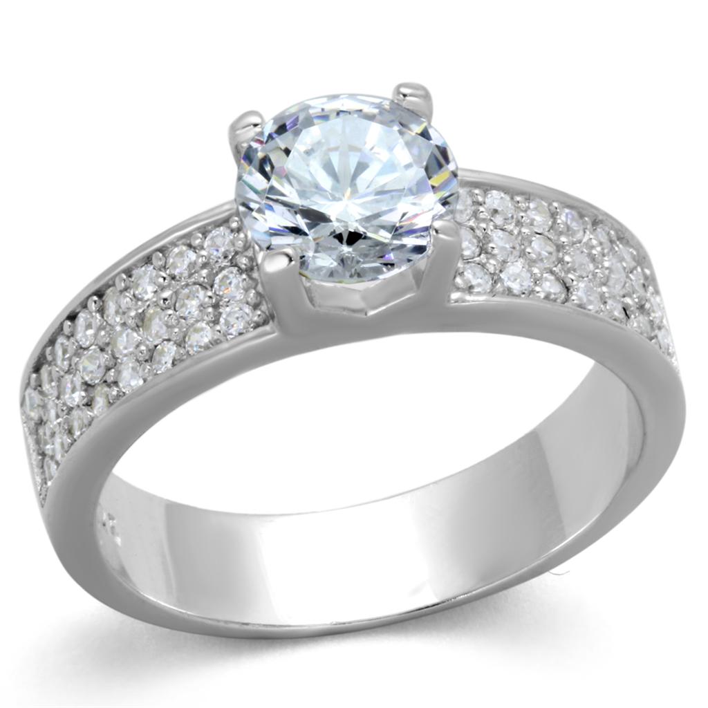 Rhodium 925 Sterling Silver Ring with AAA Grade CZ  in Clear