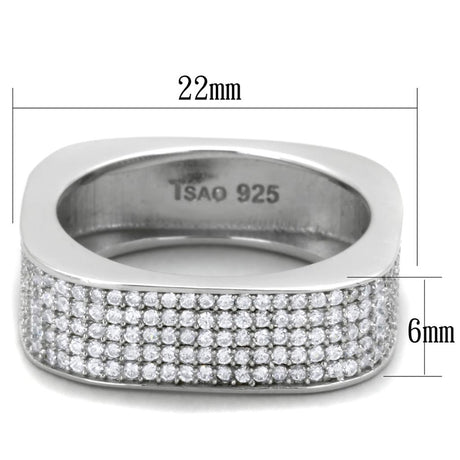 Rhodium 925 Sterling Silver Ring with AAA Grade CZ  in Clear