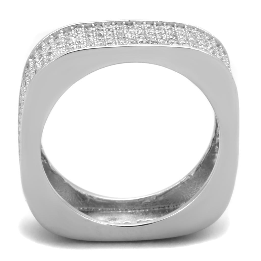 Rhodium 925 Sterling Silver Ring with AAA Grade CZ  in Clear