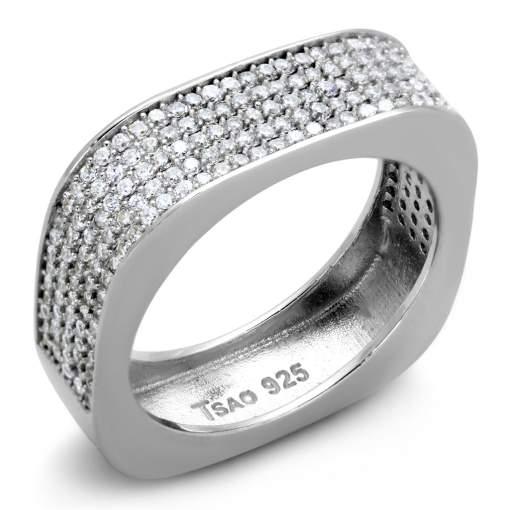 Rhodium 925 Sterling Silver Ring with AAA Grade CZ  in Clear
