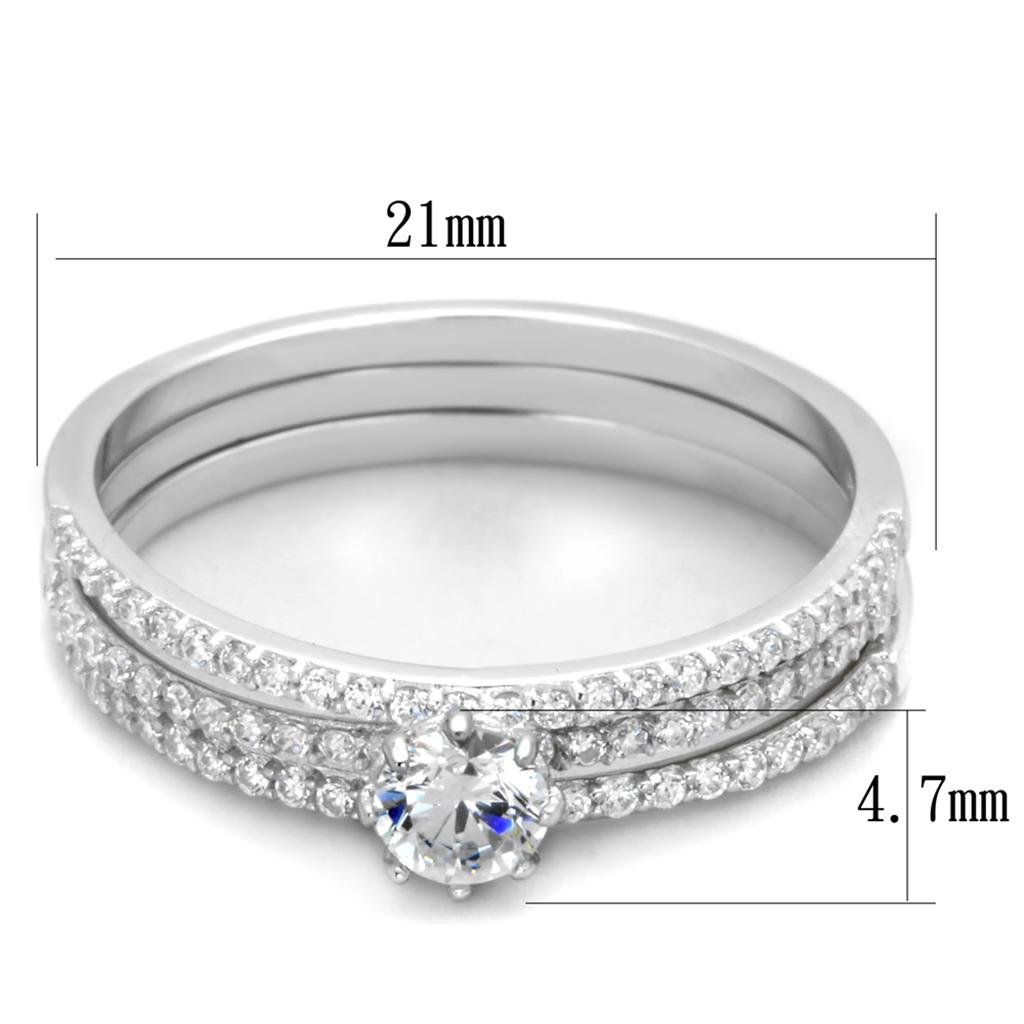 Rhodium 925 Sterling Silver Ring with AAA Grade CZ  in Clear