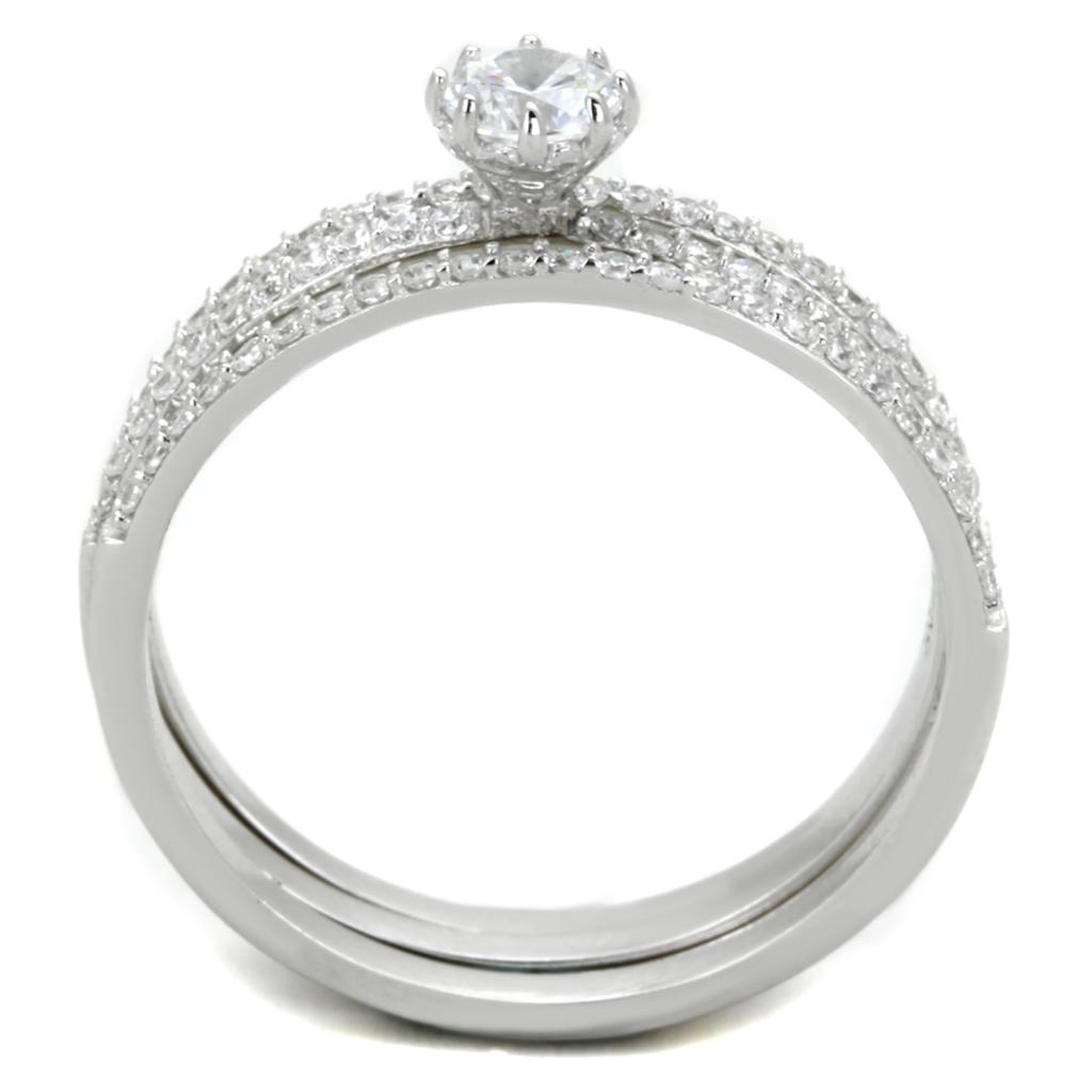 Rhodium 925 Sterling Silver Ring with AAA Grade CZ  in Clear