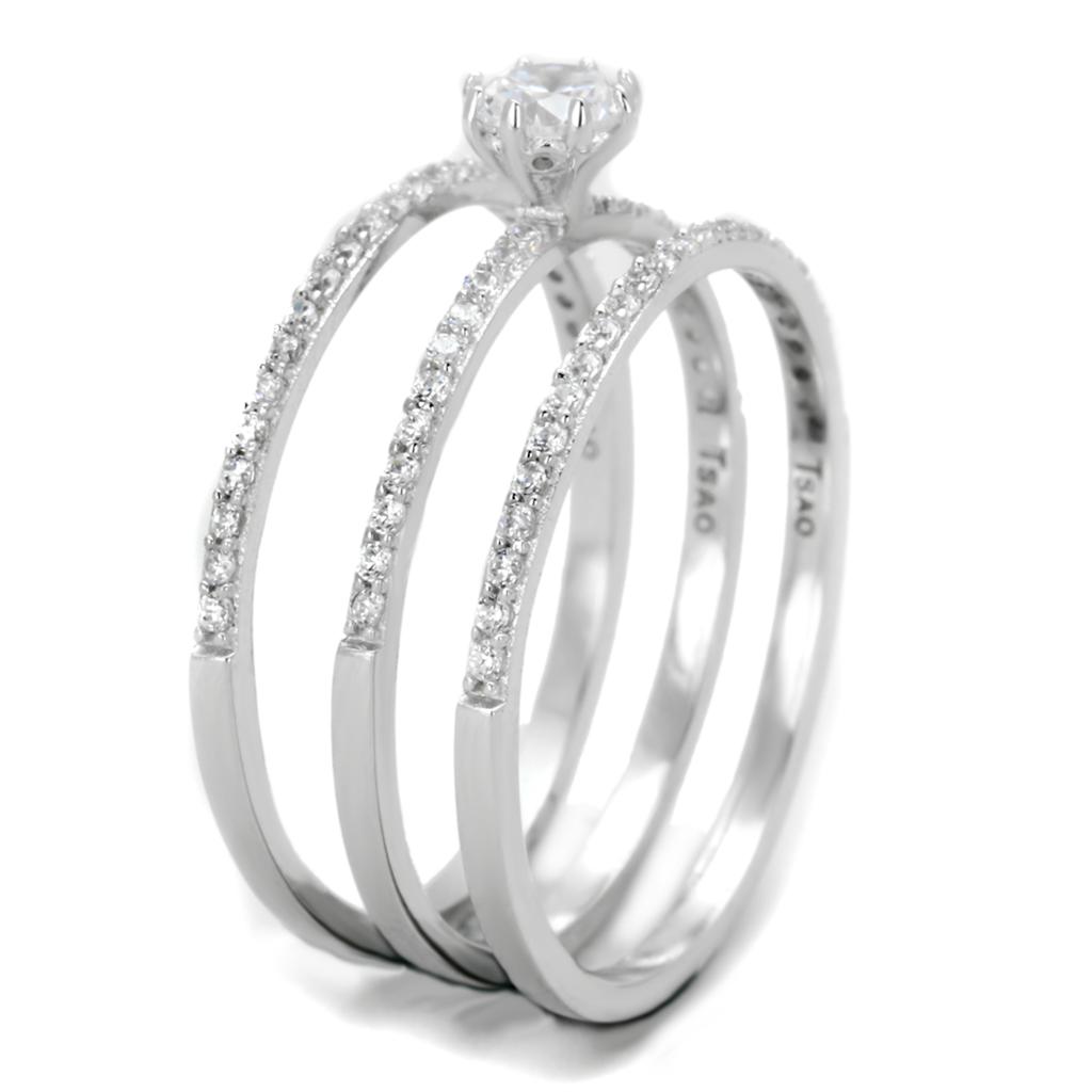 Rhodium 925 Sterling Silver Ring with AAA Grade CZ  in Clear