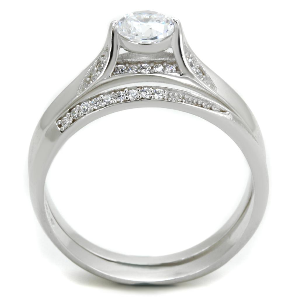 Rhodium 925 Sterling Silver Ring with AAA Grade CZ  in Clear