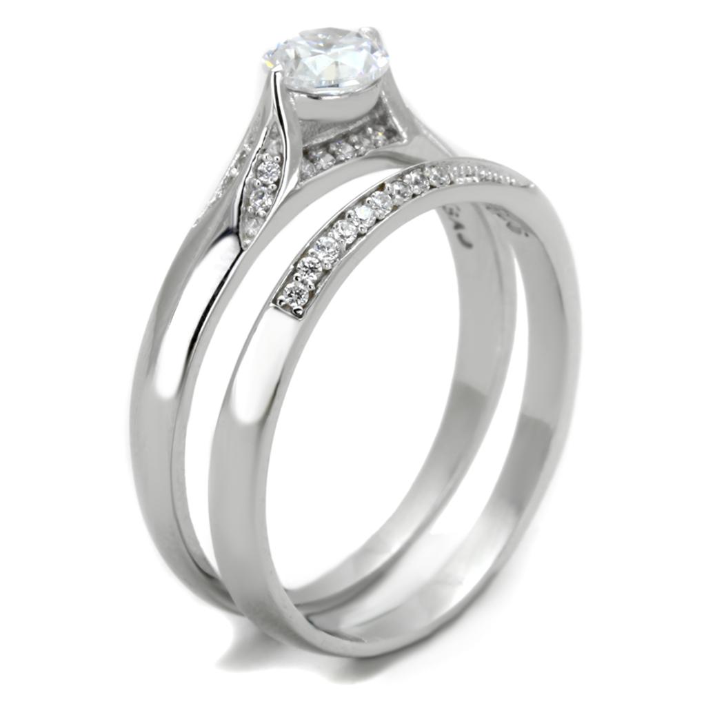 Rhodium 925 Sterling Silver Ring with AAA Grade CZ  in Clear