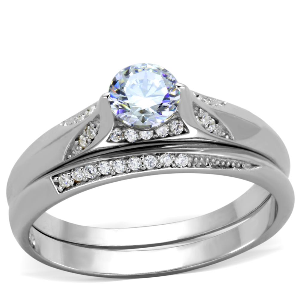 Rhodium 925 Sterling Silver Ring with AAA Grade CZ  in Clear